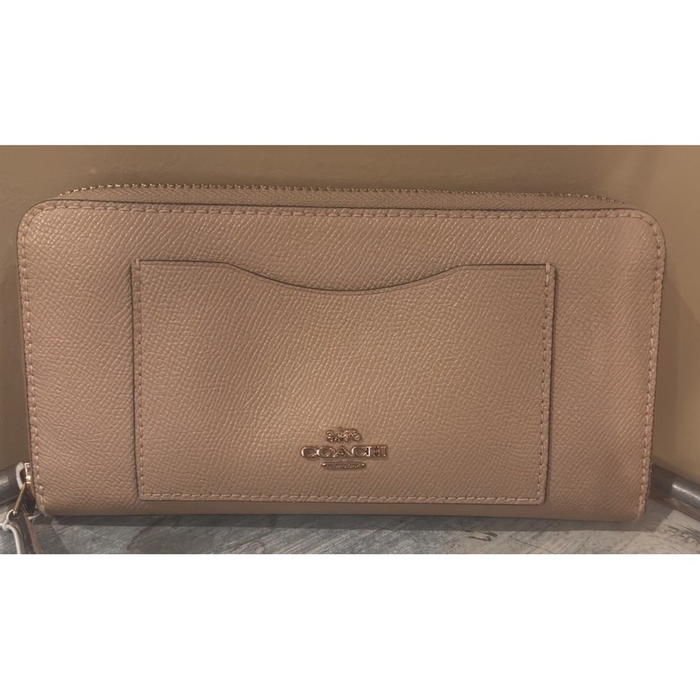 New Coach Accordion Camel Zip In Signature Leather Wallet RETAIL $250
